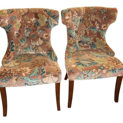 Sale Photo Thumbnail #269: PR button tuft fan back upholstered decorator chairs