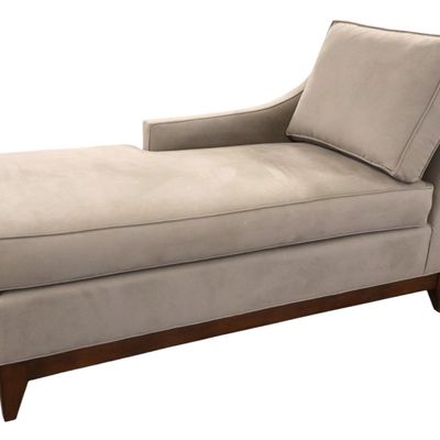Sale Photo Thumbnail #267: Cox manufactured mahogany grey velour chaise lounge