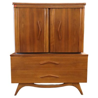 Sale Photo Thumbnail #35: MCM Walnut Boomerang High Chest 2 Door 2 Drawer