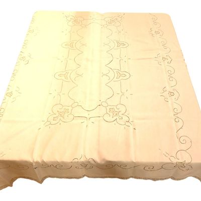 Sale Photo Thumbnail #206: Vintage laced linen tablecloth
