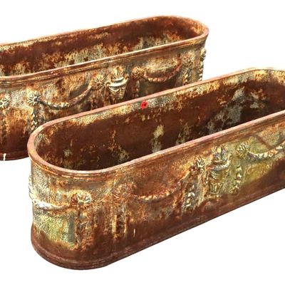 Sale Photo Thumbnail #54: PR Antique Cast Iron Garden Planters Urn & Drape - match lot 549