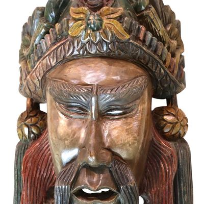 Sale Photo Thumbnail #52: 17"h Chinese Carved Wood Guan Yu Mask Wall Decor