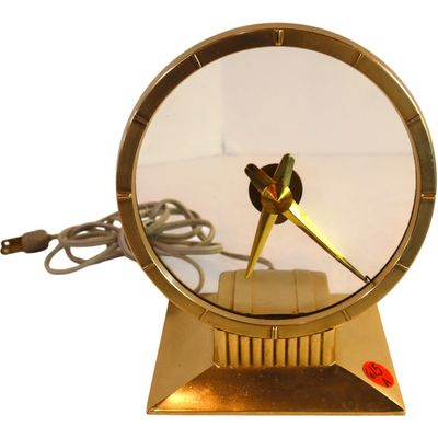 Sale Photo Thumbnail #122: Vintage Haddon Sun Gold'n Hour mystery brass and glass clock