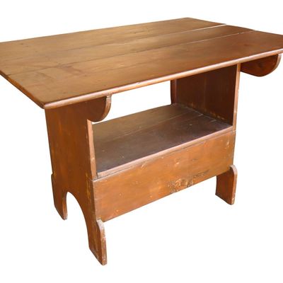 Sale Photo Thumbnail #239: Antique primitive country pine flip top bench table