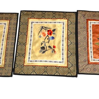 Sale Photo Thumbnail #212: 3 vintage silk Chinese embroidered from Bojing China matts
