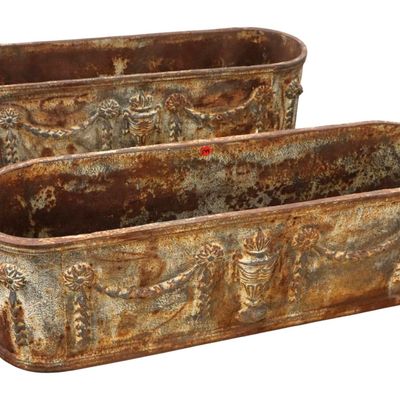 Sale Photo Thumbnail #55: PR Antique Cast Iron Garden Planters Urn & Drape - match lot 548