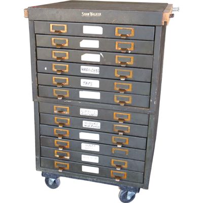 Sale Photo Thumbnail #243: Shaw Walker Vintage 12 Drawer Metal Index Cabinet