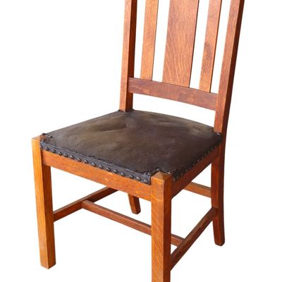 Sale Photo Thumbnail #237: Antique mission oak quartersawn side chair attr. Stickley