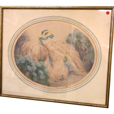 Sale Photo Thumbnail #126: Vintage original Louis Icart print with stamp and framed. Frame 24"h x 28"w