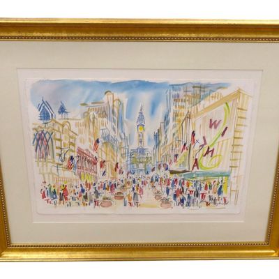 Sale Photo Thumbnail #127: Joe Barker Philly City Hall Framed Watercolor