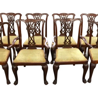 Sale Photo Thumbnail #272: Set 8 Vtg Mahogany Chippendale Ball Claw Chairs