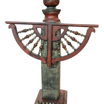 Sale Photo Thumbnail #275: Folk art painted decorative post signed Kathy Gaybill.