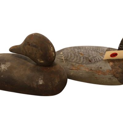 Sale Photo Thumbnail #94: PR Antique Wood Black Duck & Bluebill Decoys