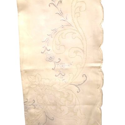 Sale Photo Thumbnail #203: Vintage embroidered linen laced  tablecloth
