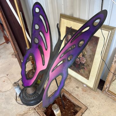 Sale Photo Thumbnail #52: Large decorative metal butterfly garden stake with a purple and pink gradient finish.