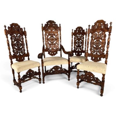 Sale Photo Thumbnail #79: 4 Baroque Revival Carved Walnut Chairs