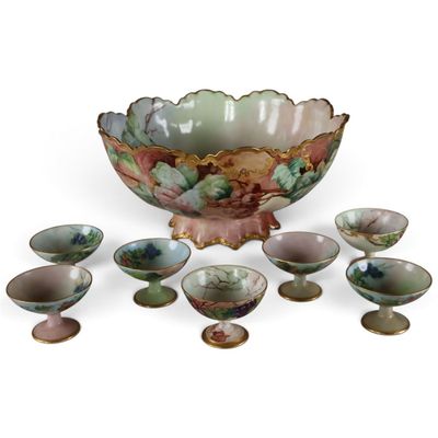 Sale Photo Thumbnail #5: Limoges-Style Grape Punch Bowl and Six Cups