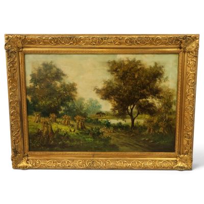 Sale Photo Thumbnail #56: Signed Rural Landscape with Poultry