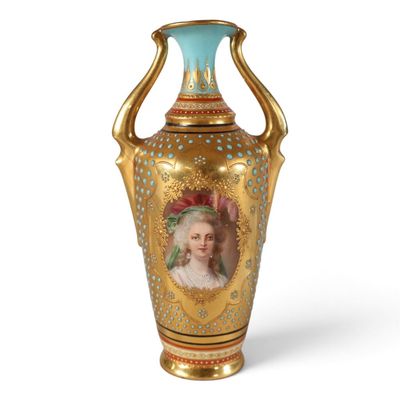 Sale Photo Thumbnail #10: Dresden Jeweled Porcelain Portrait Vase