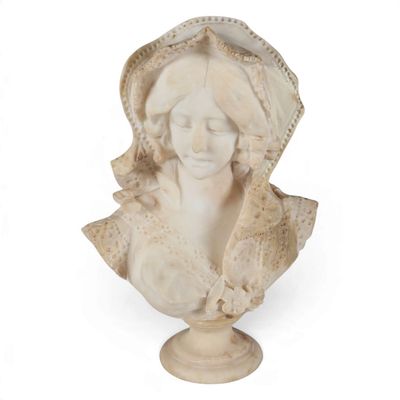 Sale Photo Thumbnail #11: Carved Stone Bust of a Woman in Lace Bonnet