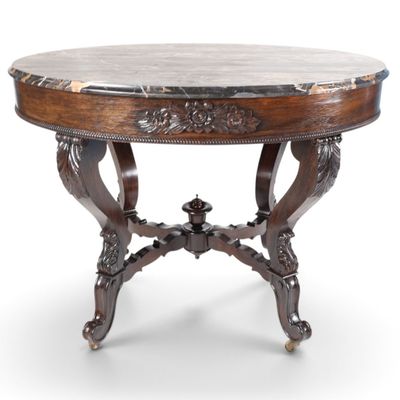 Sale Photo Thumbnail #55: Rococo Rosewood & Marble Center Table