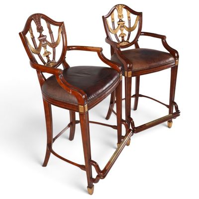 Sale Photo Thumbnail #28: Pair Parcel-Gilt Shield-Back Bar Stools
