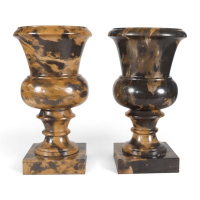 Sale Photo Thumbnail #118: Pair Black & Golden-Brown Marble Urns