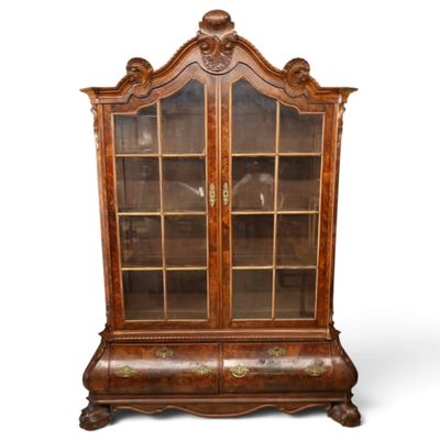 Sale Photo Thumbnail #63: Dutch Walnut Bombe Display Cabinet
