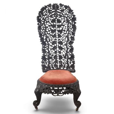 Sale Photo Thumbnail #84: Anglo-Indian Carved Hardwood Slipper Chair