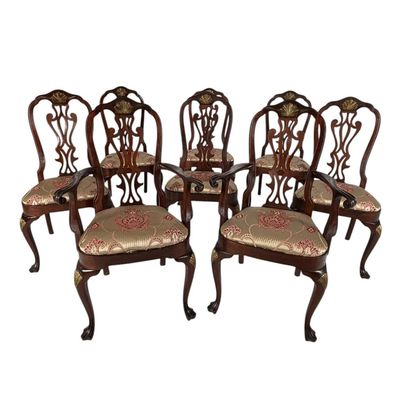 Sale Photo Thumbnail #75: 8 Chippendale Mahogany & Gilt Dining Chairs