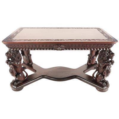 Sale Photo Thumbnail #66: Carved Walnut Lion Library Table
