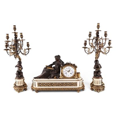 Sale Photo Thumbnail #53: Charpentier Bronze & Marble Clock Garniture