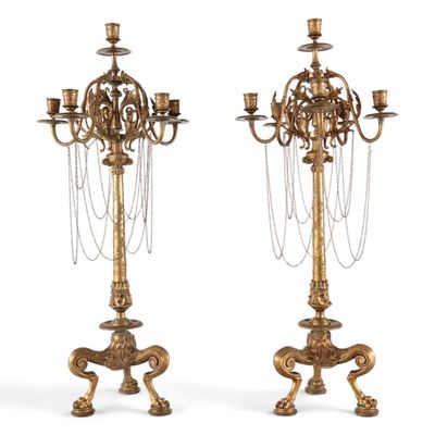 Sale Photo Thumbnail #27: Pair Gilt-Metal Paw-Foot Candelabra