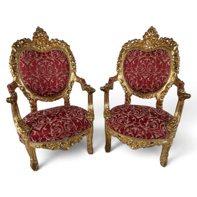 Sale Photo Thumbnail #120: Pair Italian Rococo Revival Gilt Armchairs