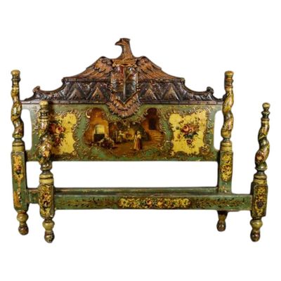 Sale Photo Thumbnail #70: Polychrome & Gilt Eagle Crest Carved Bed