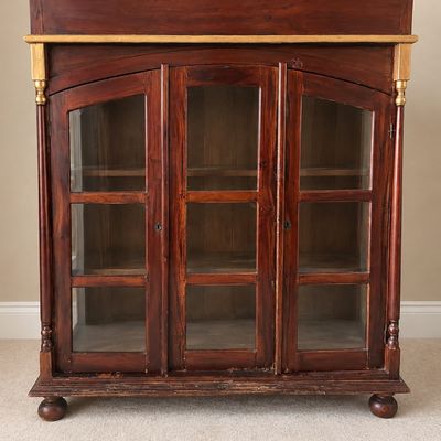 Sale Photo Thumbnail #2: Antique Victorian 3-Door Glass Bookcase / Display Cabinet – Original Wood ca 1890s 