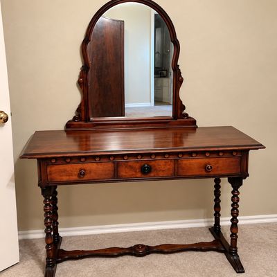 Sale Photo Thumbnail #7: Antique Style Wooden Vanity with Arched Mirror