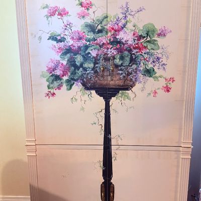 Sale Photo Thumbnail #11: Hand painted floral cabinet