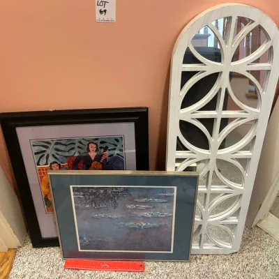 Group of Decorative Wall Art and Mirror