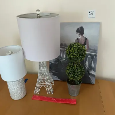 Decorative Lamps, Artwork & Faux Topiary Grouping: Paris themed ($7.81)