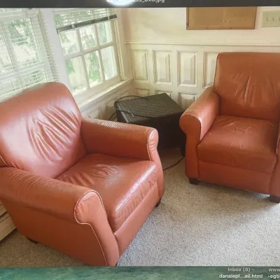 Pair of Contemporary Leather Club Chairs with Woven Side Table ($7.81)