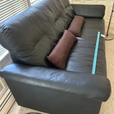 Contemporary Black Leather Sofa with Floor Lamp