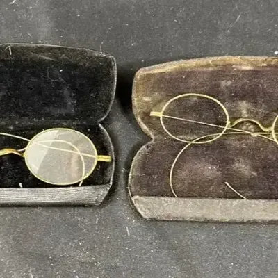 Pair Of Antique Wire Rim Eyeglasses With Cases