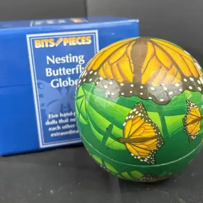 Vintage Bits And Pieces Five Hand Painted Nesting Doll Butterfly Globes