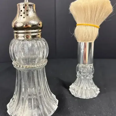 Vintage Women’s Cut Glass Muffineer Sugar Shaker And Dusting Brush