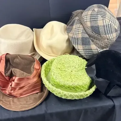 Collection Of 6 Vintage Women’s Hats - Felt, Woven, & Plaid Styles