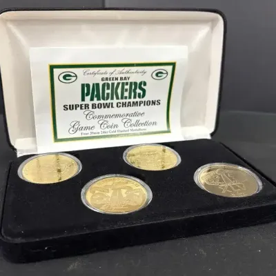 Green Bay Packers Super Bowl Champions Commemorative Game Coin Collection 24kt Gold Flashed NFL