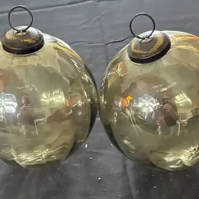 2 Large Smoke Gray Glass Ornament Bulbs