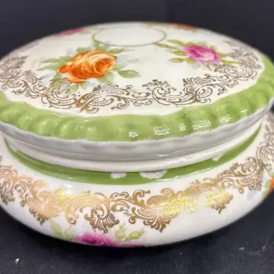 Vintage Imperial Crown China Austria Decorative Candy Bowl Dish With Cover