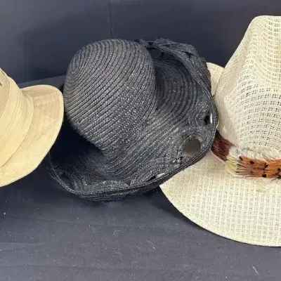 Trio Of Vintage Woven & Straw Fedora Style Hats
